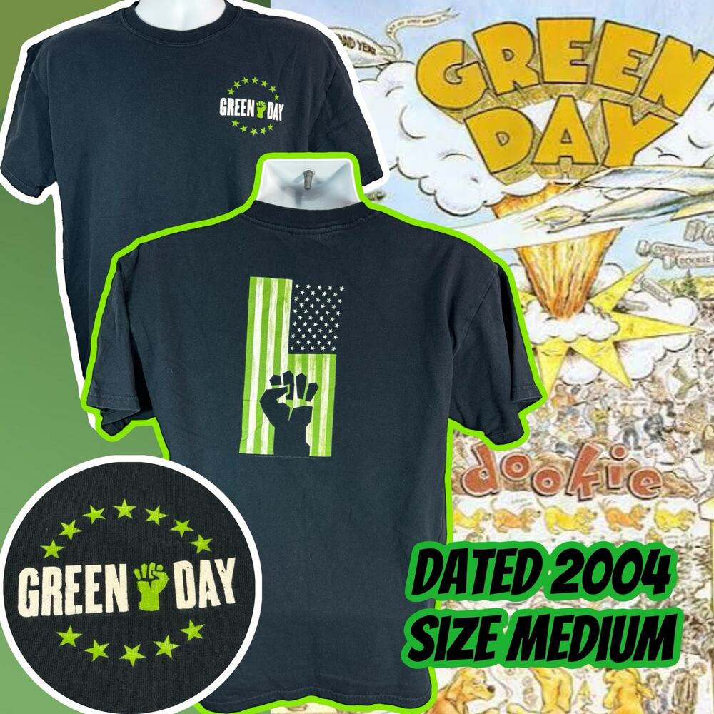 Green Day Black Shirt Size Medium Vintage 2004 Black Fist USA Flag